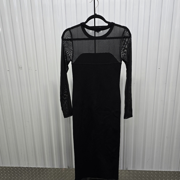 Express Cocktail & Party Body Contour Mesh Crew Neck Long Sleeve Midi - Picture 2 of 8